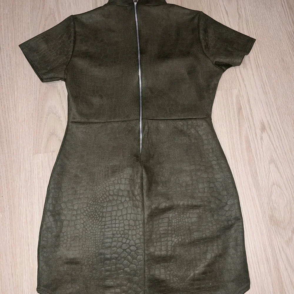 Olive Green Faux Croc Bodycon Dress - Picture 2 of 3